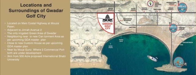 Locations and surroundings of gwadar golf city